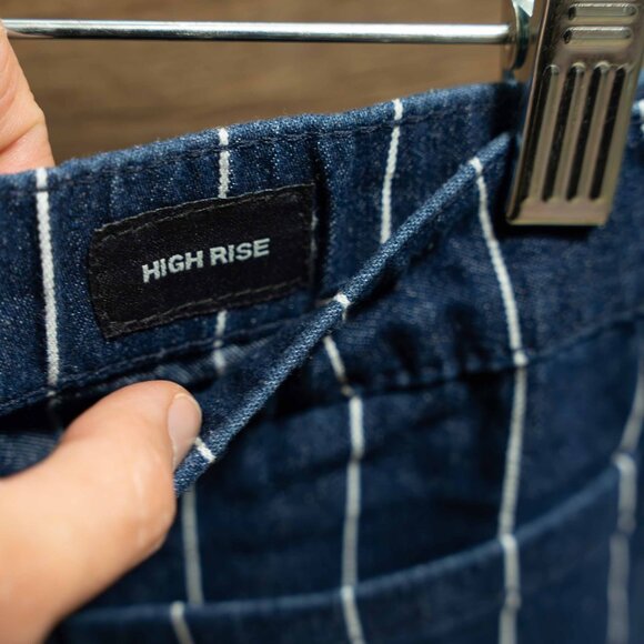 High Rise Navy and White Striped Denim Shorts - Picture 7 of 10